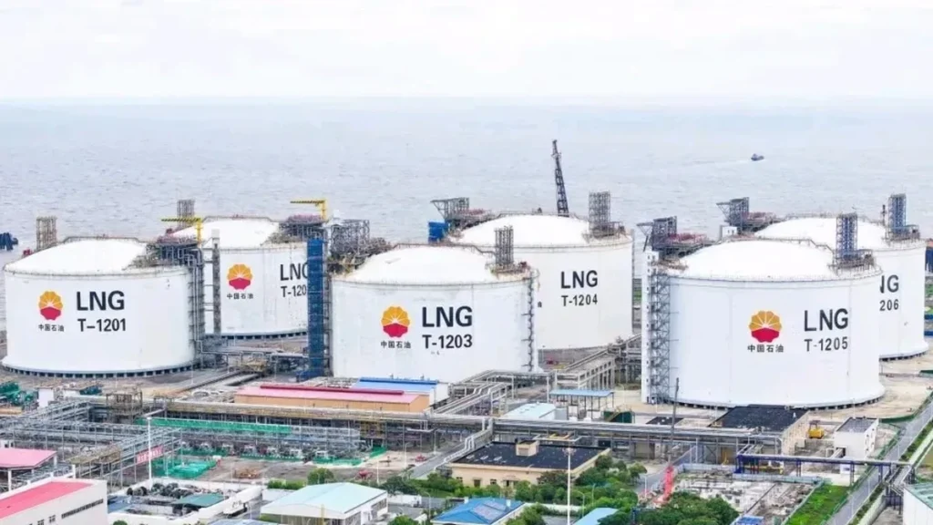 LNG storage tanks in a hazardous industrial area