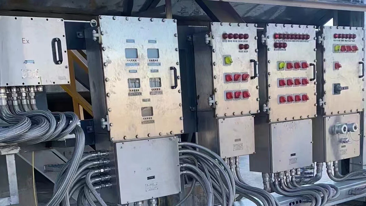 Material Selection Guide for Explosion-Proof Enclosures Stainless steel explosion-proof control panels with flexible conduits in an industrial facility