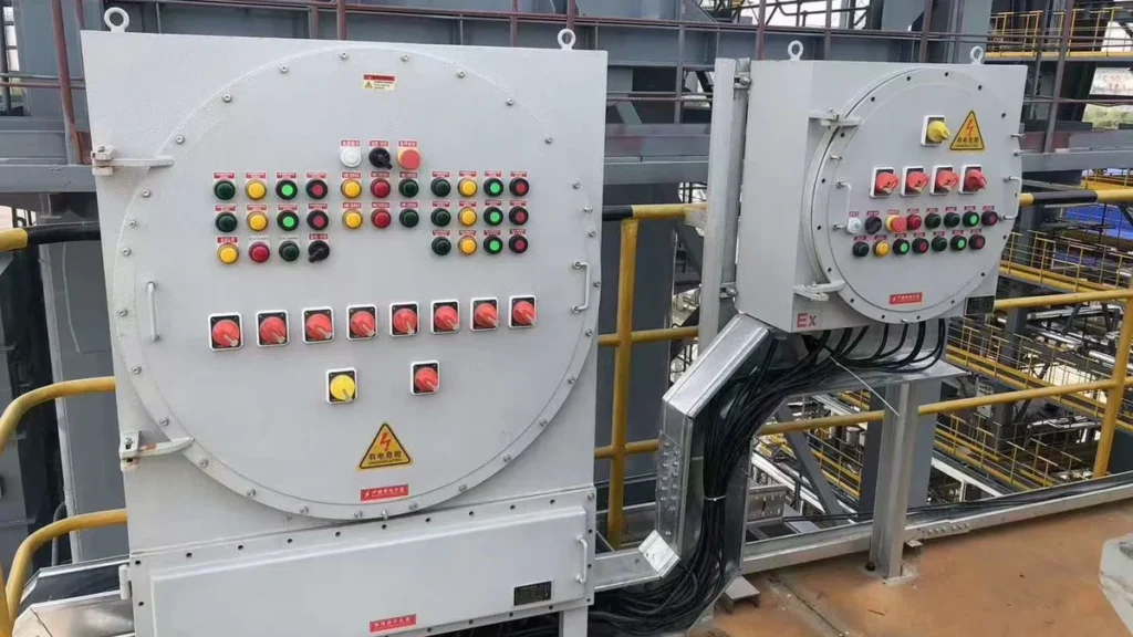 Explosion-proof control panels installed in an industrial facility